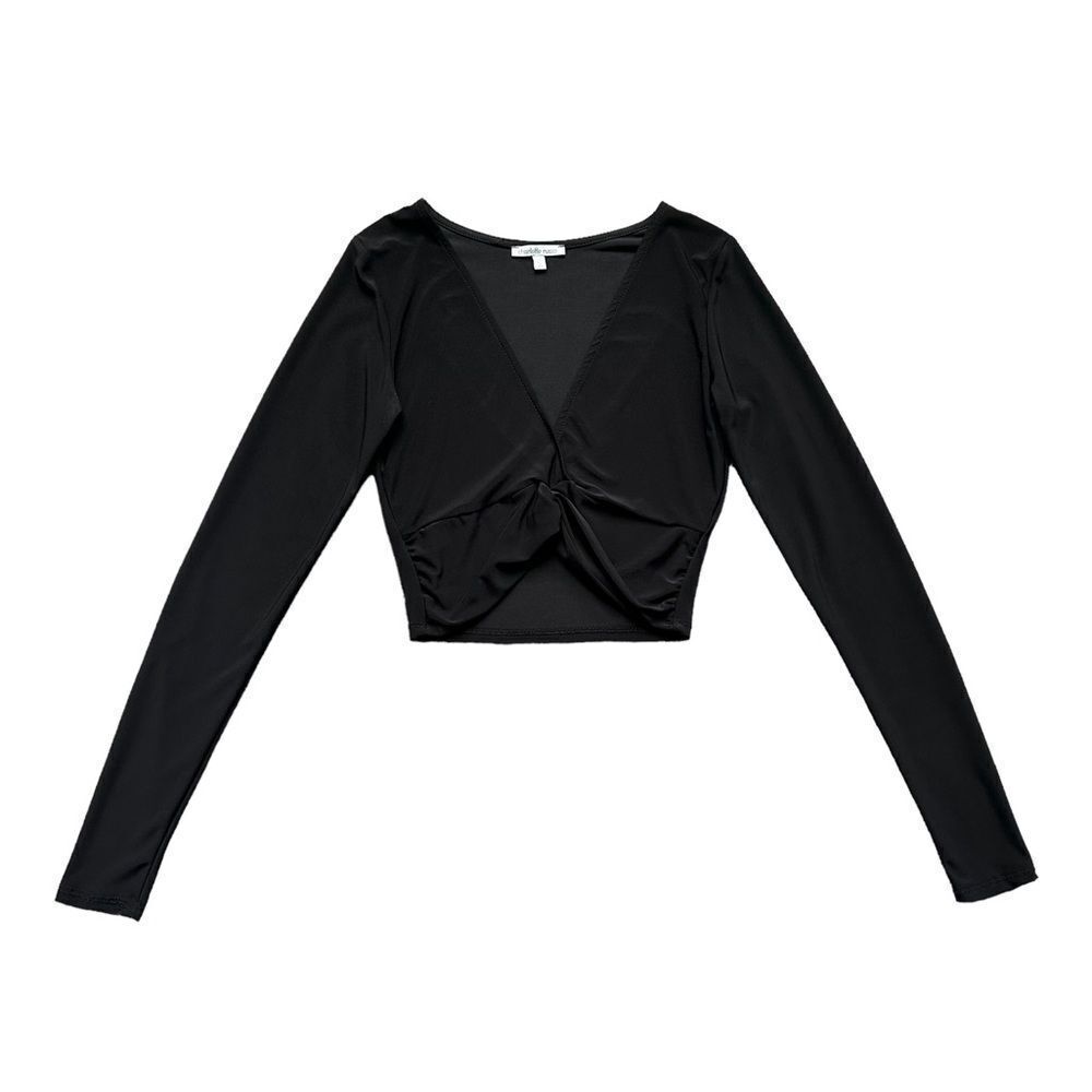 🔃Charlotte Russe Cropped Black Deep V Long Sleeve Top